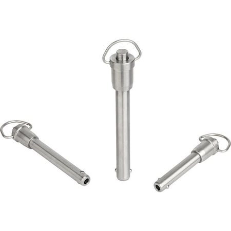Ball Lock Pin With Grip Ring, D1=6, L=20, L1=7, L5=27, Stainless Steel, Comp:Stainless Steel
